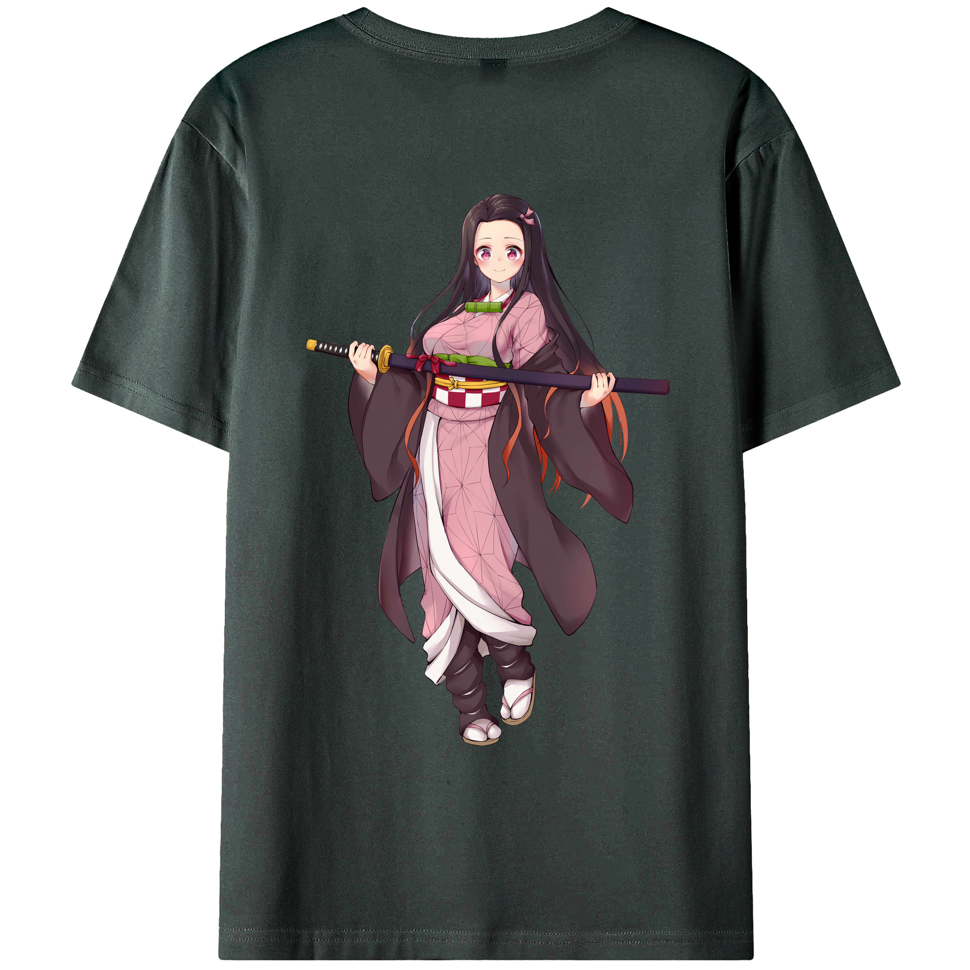 （画像用） 鬼滅の刃（きめつのやいば）竈門 禰󠄀豆子／かまど ねずこ Kamado Nezuko 綿100％ メンズ半袖Tシャツ（バックプリント） 通気性